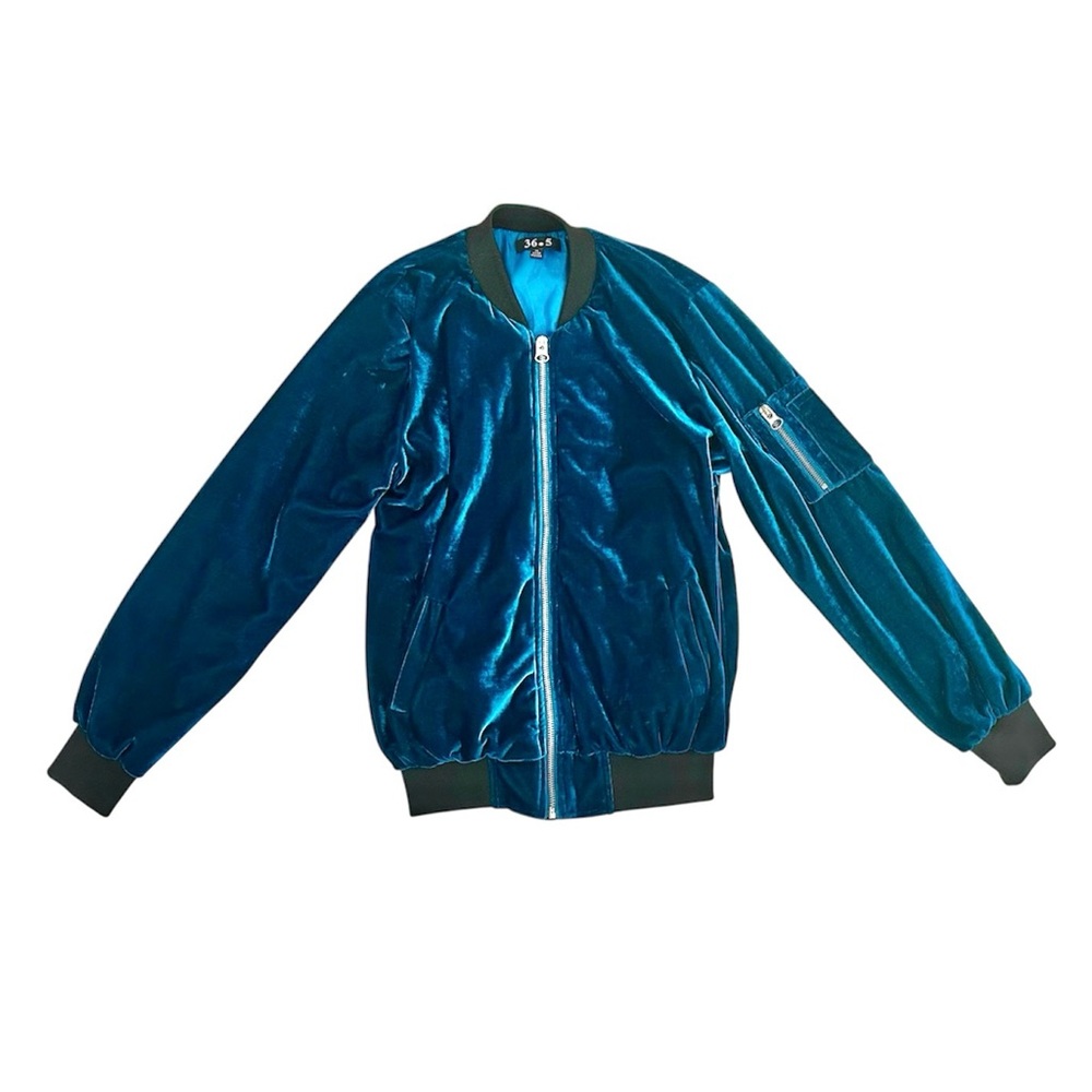 36.5 Blue/Teal Velour-like Bomber Jacket